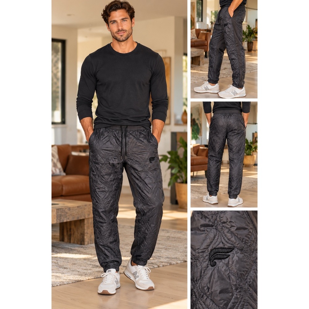 Fabletics The Loft Pant Mens XL Gray Quilted Water Resistant Joggers Casual Luxe